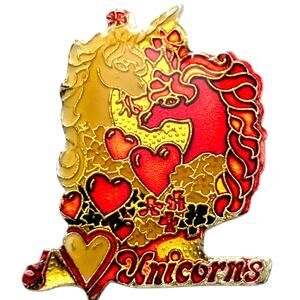Vintage I Love Unicorns Heart Enamel Brooch Colorful Fantasy